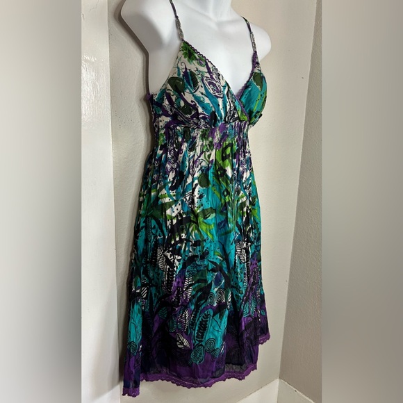 NWT Derek Heart Purple Teal Print Summer Dress Size L - Picture 2 of 4